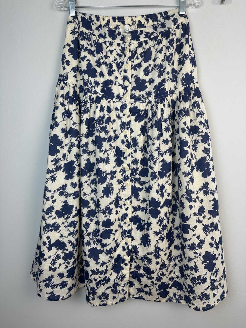 The GREAT. The Boating Skirt Autumn Leaf Floral Cotton Lined Blue Small Feminine - Picture 2 of 16